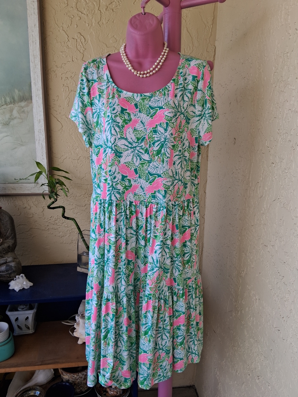 Lilly Pulitzer Pink, Mint & Green Floral Tiered Scoop Midi Dress - Picture 6 of 9
